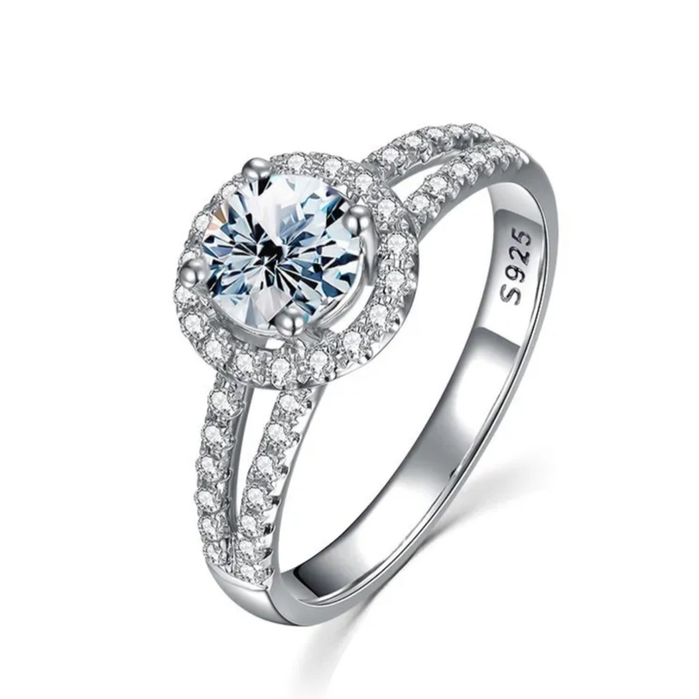 1 Karat Round Moissanite Sterling Silver Ring GRA Certified